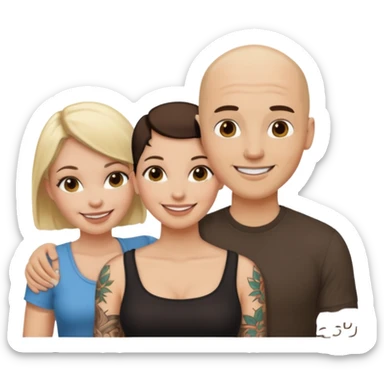 throuple blonde female brunette females bald tattoed male sticker