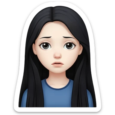 Pale girl with long black hair sad sticker