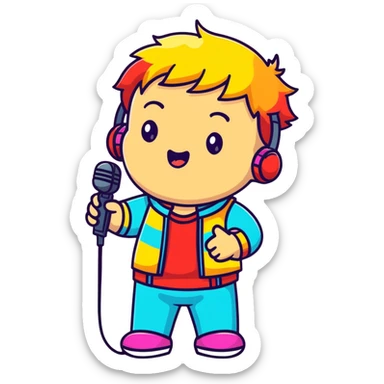 Fanloid Xydrick idol character singing with microphone, colorful concert outfit sticker