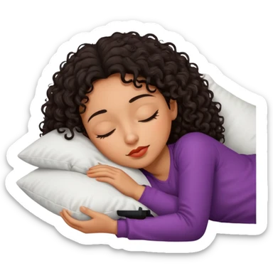 Sleeping Spanish girl on white pillow dark curly hair mixed skin sticker