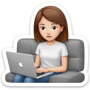 A girl is working with a laptop while lying on the sofa sticker