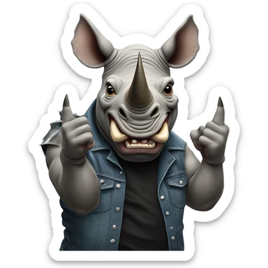 Rhino metalhead giving “the horns” hand sign 🤘 sticker