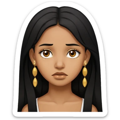 brown girl who has long layered black hair with gold stud earrings  who is sad sticker