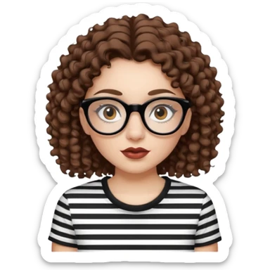 I want to describe me. I am a girl with brown hair amd curly hair. I have brown eyes and black glasses and long lashes with mascara. My lips are medium and my nose as well. I wear a white T-shirt  with black stripes. I am white skin with long curly hair sticker