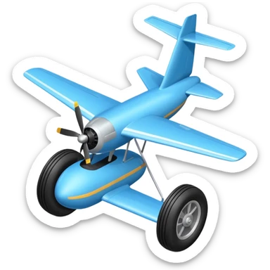 The aircraft's landing gear is one inflated, plump wheel with a strut, black in color, cartoon-style, isometric sticker