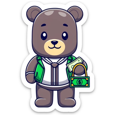 cool hustler bearbrick with money bag, luxury clothes, and bling jewelry sticker