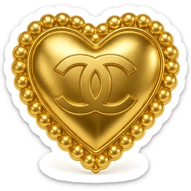 Chanel heart in metallic gold style with a pearl border and interlocking C's, elegant and classic sticker