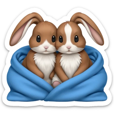  Two bunny's also black, brown & white, in a blue blanket cuddling together sticker