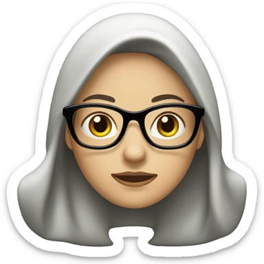 Make an emoji of a woman with a green hat, black glasses, brown hair and a few gray hairs, medium white skin color. With week background sticker