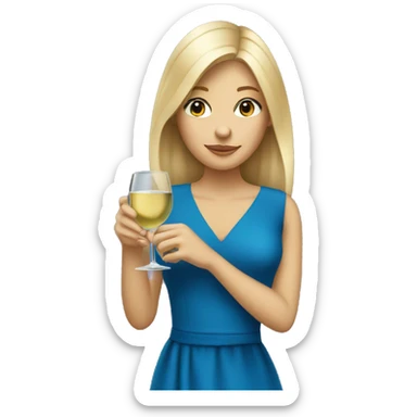 Blonde girl drinking white wine in a blue dress sticker