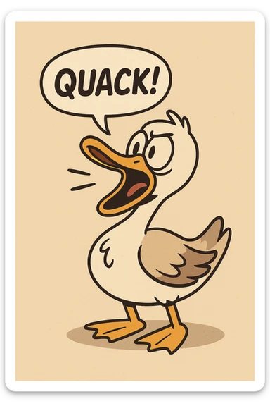 a duck quacking, cartoon style, flat toon style sticker