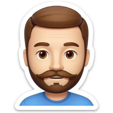 A 3D cartoon male face with short beard and mustache resembling whiskers, friendly expression, warm light, realistic Memoji-style texture. sticker