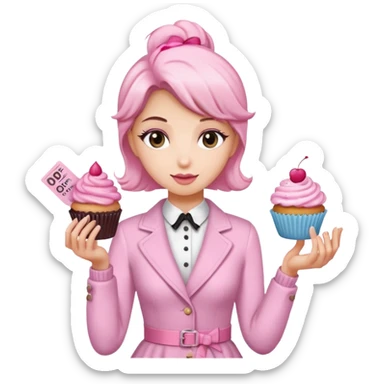 make a elegant girl with a ticket in her hand that says 10 precent off, and in the other had put a cupcake sticker