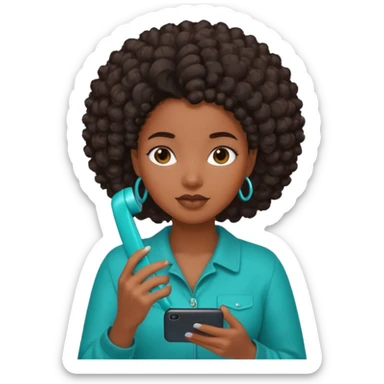 Black girl with coily hair holding a teal phone  sticker
