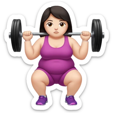Sad fat girl lifting weights dark hair sticker