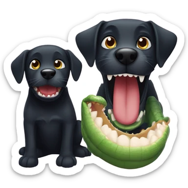 Black dog with plush alligator in mouth sticker