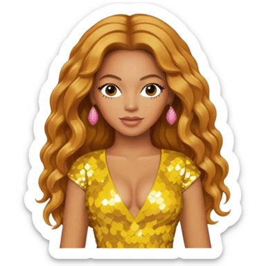 Beyonce with long strawberry blonde hair, yellow sequin outfit sticker
