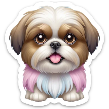 Cinematic Comical Shih Tzu Portrait Emoji, Head cocked with a hilariously exaggerated, shocked expression and twinkling, comically wide eyes, showcasing a fluffy, luxurious fur in soft pastel tones, simplified yet whimsically detailed, glowing with a playful, sassy radiance, high shine, exuding a humorous and cheeky charm, styled with a soft glowing outline, capturing the essence of a Shih Tzu that looks as if it could burst into a fit of playful antics at any moment! sticker