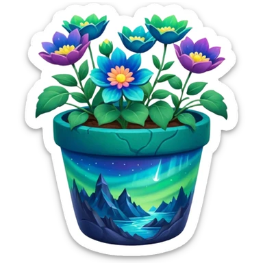 aurora borealis Painted flower clay pot of aurora borealis Petalled Flowers sticker