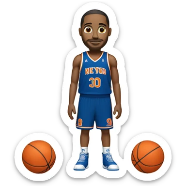 Basketball player with orange and blue uniform with NYK and # 30  sticker