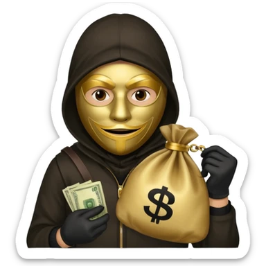Robber emoji holding a 💰 sticker