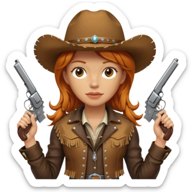 Ginger cowgirl with 2 pistols sticker
