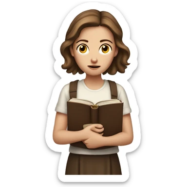 White Girl with brown hair Looking worried, with a bible in hand  sticker