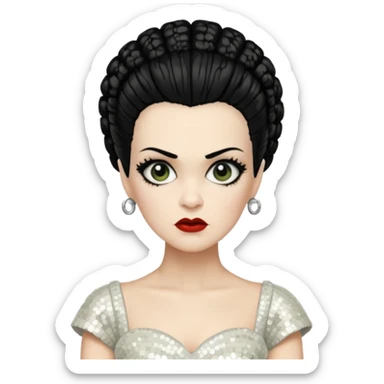 Bride of Frankenstein with black hair, ivory sequin outfit sticker