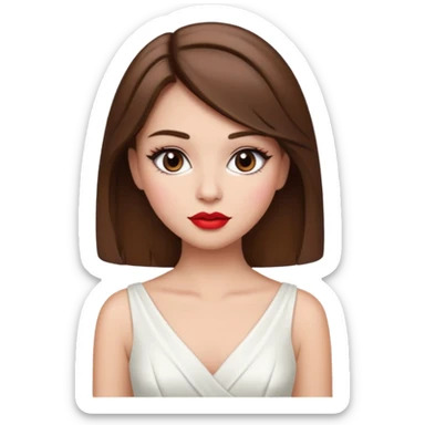a middle brown hair girl with elegant white dress, wearing makeup sticker