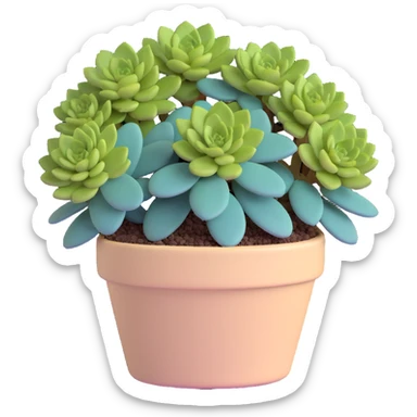 Sedum Pachyphyllum succulent with chubby blue-green leaves in a beige pot sticker