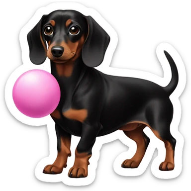 Black and brown dachshund with a pink ball sticker