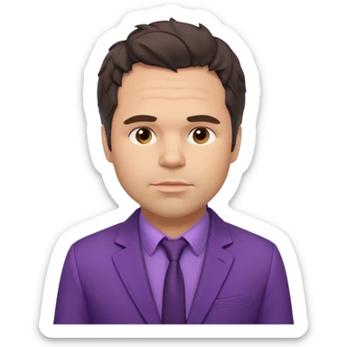 Mark Ruffalo with dark brown hair, purple shirt, beige suit jacket  sticker