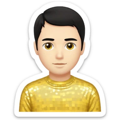 Greg Page from The Wiggles with black hair, yellow sequin skivvy shirt sticker