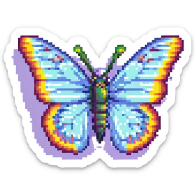 a butterfly in pixel art style, simple and retro, bright colors sticker