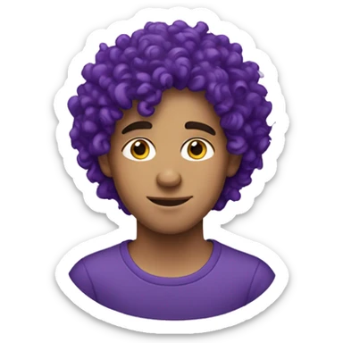 European man, purple curly hair, teenager, earring. sticker