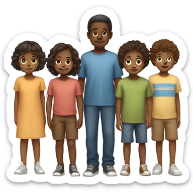 7 brown children ranging from age 3-12 standing together sticker