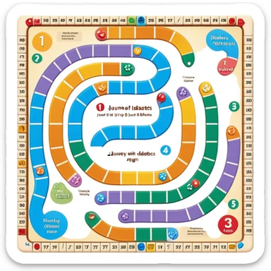 Game board named Journey of Type 1 diabetes and Aging.  Subtext: Aging with Type 1 Diabetes, large enough to read for seniors  sticker