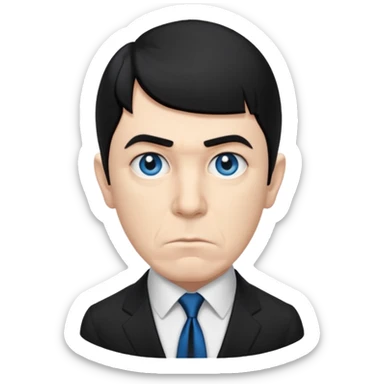 Moe Howard from the Three Stooges with blue eyes, black hair, black suit sticker