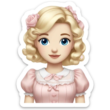 sweet lolita blond hair blue eyes white skin light pink dress sticker
