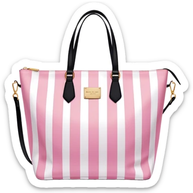 pink and pale pink vertical striped victoria secret bag with black handles sticker