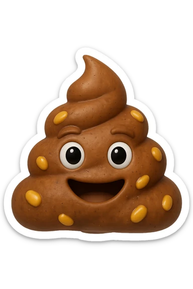 emoji stile iphone 3d di una cacca con mais visibile all'interno, iperrealistiche 4k sticker