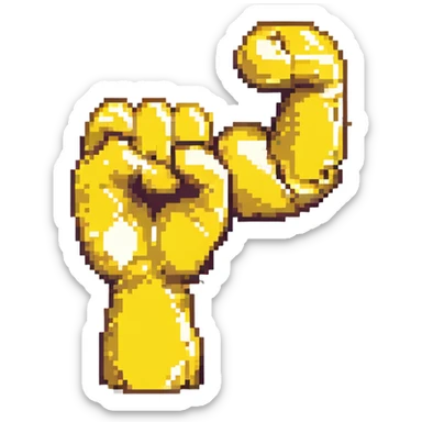 pixel art style, emoji-like strong arm flexing, simple and bold, yellow color, minimal details sticker