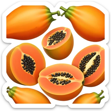 papaya fruit, whole and sliced, bright colors sticker