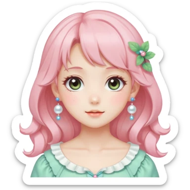 gorgeous-anime-style-lady-with-blushing-face-and-accessories-cottagecore-fairycore-kawaii-anime-colorful-pearly-romantic-aesthetic-trending-style sticker