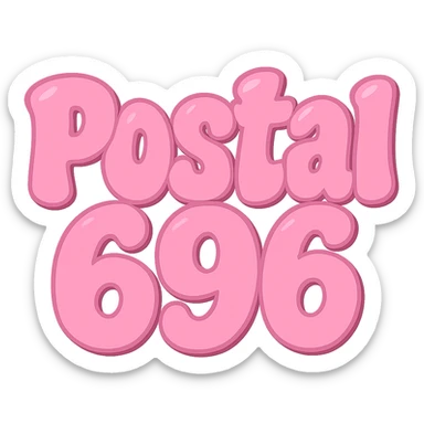 Change the font color to pink for 'Postal 696', keeping the extra puffy bubble letter style, whimsical and lighthearted, with a transparent background. Maintain the playful and bubbly appearance of the letters. sticker