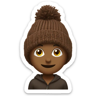 Oversized beanie with Pom Pom brown  sticker