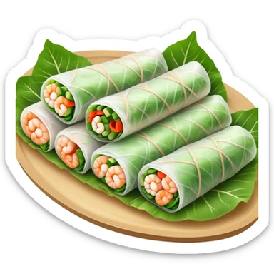 cinematic-realistic-vietnamese-summer-rolls-dish-emoji,-depicted-with-delicate-rice-paper-wraps-filled-with-fresh-vegetables-and-shrimp-rendered-with-crisp-textures-and-refreshing-lighting. sticker
