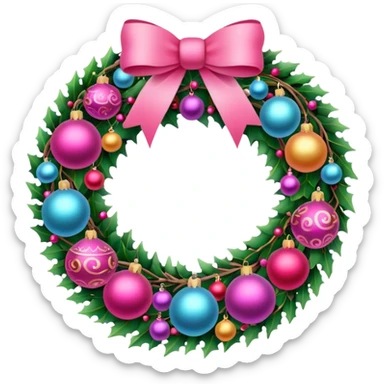 pink christmas wreath sticker