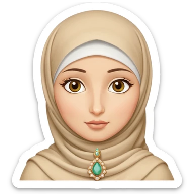 Hijabi, very light fair skin, arab nose, doll like face, almond shaped hazel eyes. Jewelry. sticker