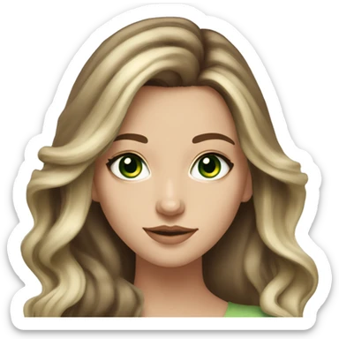 White girl with green eyes with long voluminous brown hair with blonde highlights balayage sticker